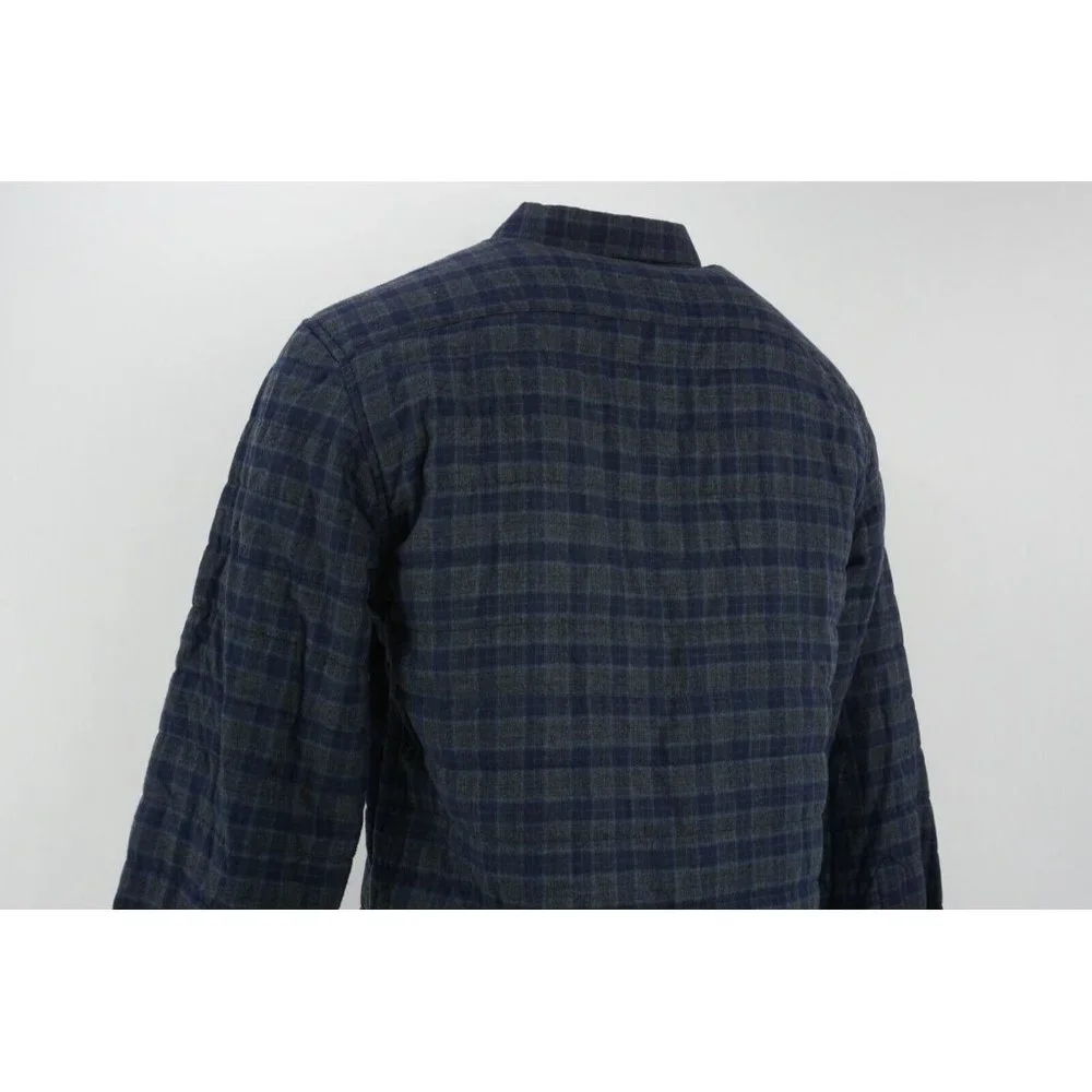 New $120 Thomas Dean Flannel Men's M / XL Blue Gray Check Lined‎ Shirt Jacket